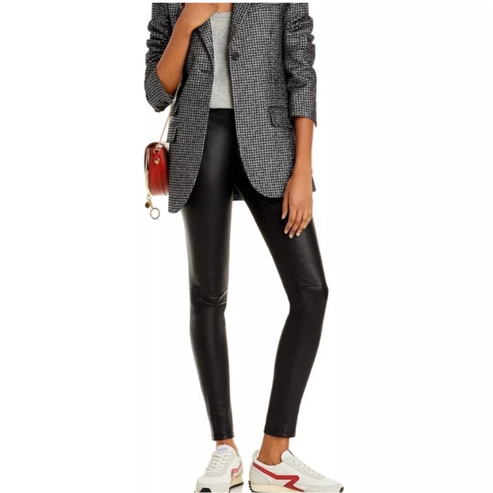 Theory Dark Black Faux Leather Pull Leggings